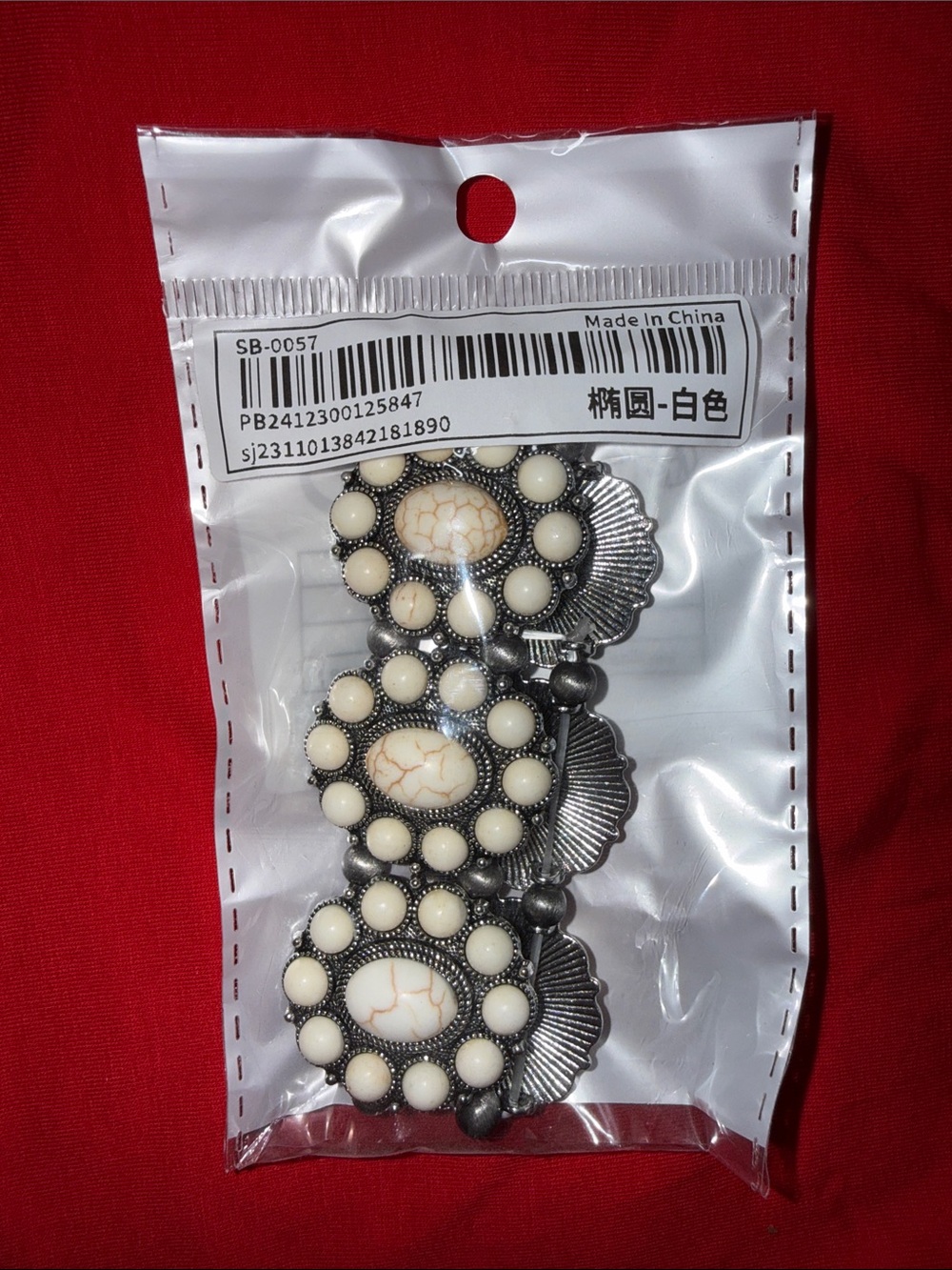 White Stone Cluster Bracelet with Antique Silver-Tone Accents